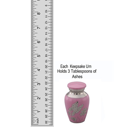 MEMORIALS 4U Pink Butterfly Keepsake Urn - Baby Pink Butterfly Mini Urn with Fancy Box - Handcrafted Solid Brass Silver Butterfly Miniature Urn for Ashes