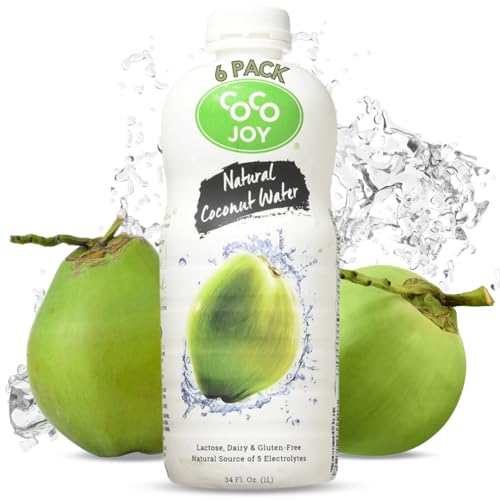 CoCo Joy Natural Coconut Water, 100% Coconut Water, Fresh, Low-Calorie, High-Calcium, Nutrient-Rich Drink with Electrolytes, Potassium, and Other Nutrients, 6 pack
