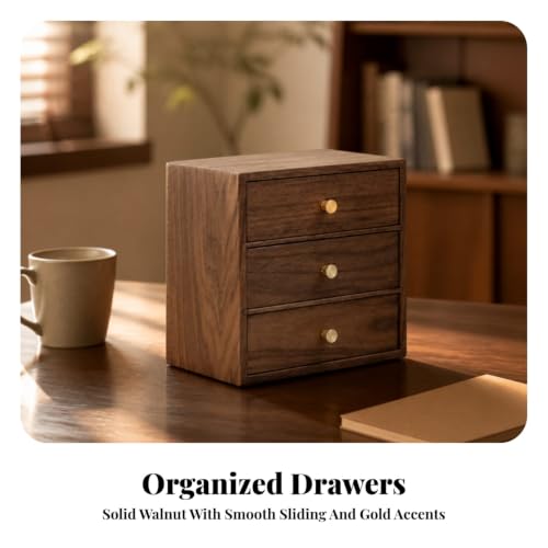 Image of Walnut Desk Organizer with Drawers Minimalist Desktop Drawer