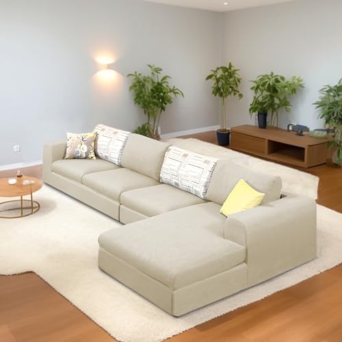 Image of Koza RHS 6 Seater L Shape Sofa Set for Living Room (Cream Fabric) Premium Fabric Sofa