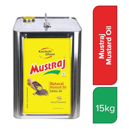 Image of Mustraj Kachi Ghani Mustard Oil 15Kg Tin | Premium Sarson Ka Tel | Cold Pressed Traditional Oil | High Pungency, Rich Aroma | Ideal for Cooking, Frying, Tempering & Pickling | 100% Pure Edible Oil