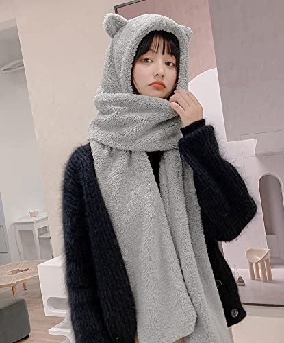 Winter Soft Plush Hooded Scarf Hoodie Hat Multi-Functional Animal Hat/Scarf/Mitten Combo3