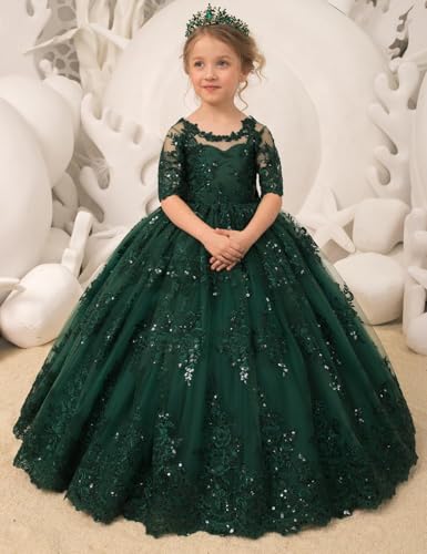 Sequins Lace Appliques Flower Girl Dress Tulle Tutu Pageant Dress Party Gowns for Girls First Communion Dress for Teen Girls2