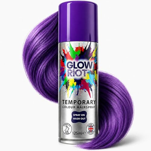 Glow Riot Temporary Colour HairSpray Spray On Wash Out Formula Made in the UK Certified Cruelty Free Skin Hair Clothing and Child Safe (Purple)