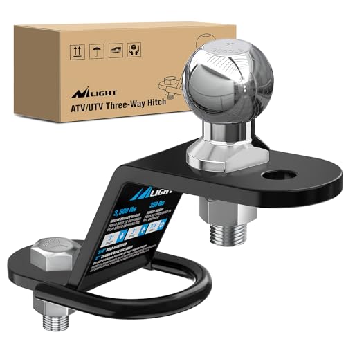 Nilight ATV/UTV Three-Way Hitch with 2 Inch Ball 3500lbs 3 Trailer Hitch Ball Mount Lawn Mover Hitch ATV UTV Trailer Hitch Adapter 3 Drop/Rise 3 Mounting Options