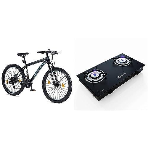 Image of Lifelong Conqueror Freeride Shimano Gear Cycle & Lifelong LLGS10 Glass Top, 2 Burner Manual Glass Gas Stove, Black (ISI Certified)