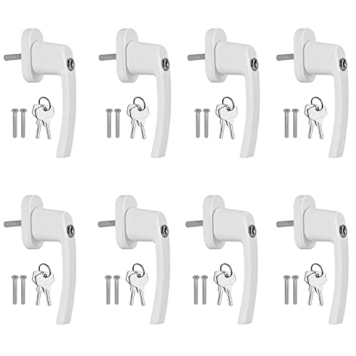 AUTOUTLET Fenstergriff Aluminium, 8 Stück abschließbar Sicherheitsfenstergriff Fensterschloss Kindersicherung mit Schloss in Stiftlänge 35mm, Gleichschließend Windows Balkontürgriff(weiß)