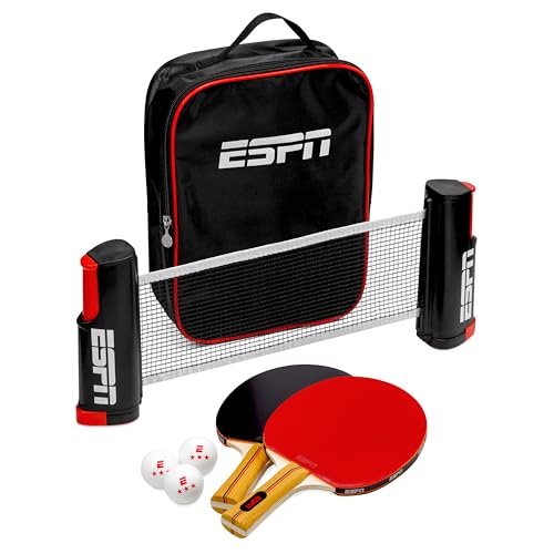 ESPN Ping Pong Set Includes 3 Ping Pong Balls, 2 Paddles, Portable Ping Pong Net and Travel Case, Table Tennis Ideal for Kids Games, Family Games, and Game Night