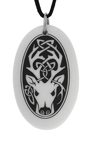 Preisvergleich Produktbild Porzellananhänger keltischer Hirsch oval handgefertigt