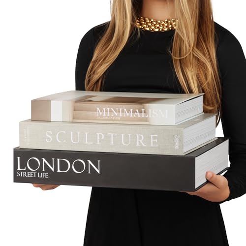 ORITZIO Set of 3 Oversized Decorative Coffee Table Books – (Black Hardcover)