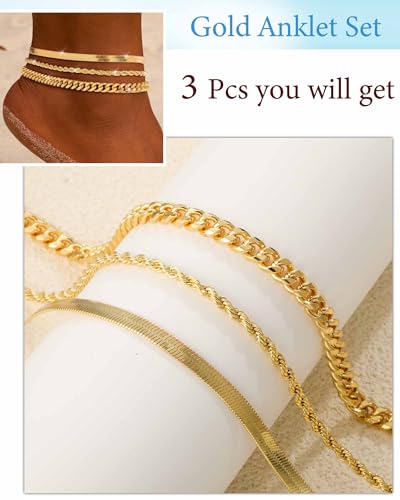 Image of ZHESHY Gold Silver Ankle Bracelets for Women 14K Gold Plated Anklets for Women Waterproof Cuban Link Heart Chain Anklets Set Non Tarnish Dainty Layered Anklet Bracelets for Women Summer Beach Jewelry