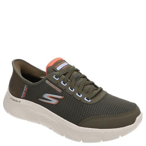 Skechers Women's Go Walk Flex Clear Creek Waterproof Hands Free Slip-Ins Sneaker, Olive, 5.5