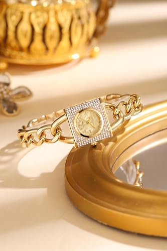 Image of Giordano Analog Quartz Watch for Women with Textured Square Dial, Crystal Studded Bezel, Blue Crown, Stainless Steel Strap - GZ-60160