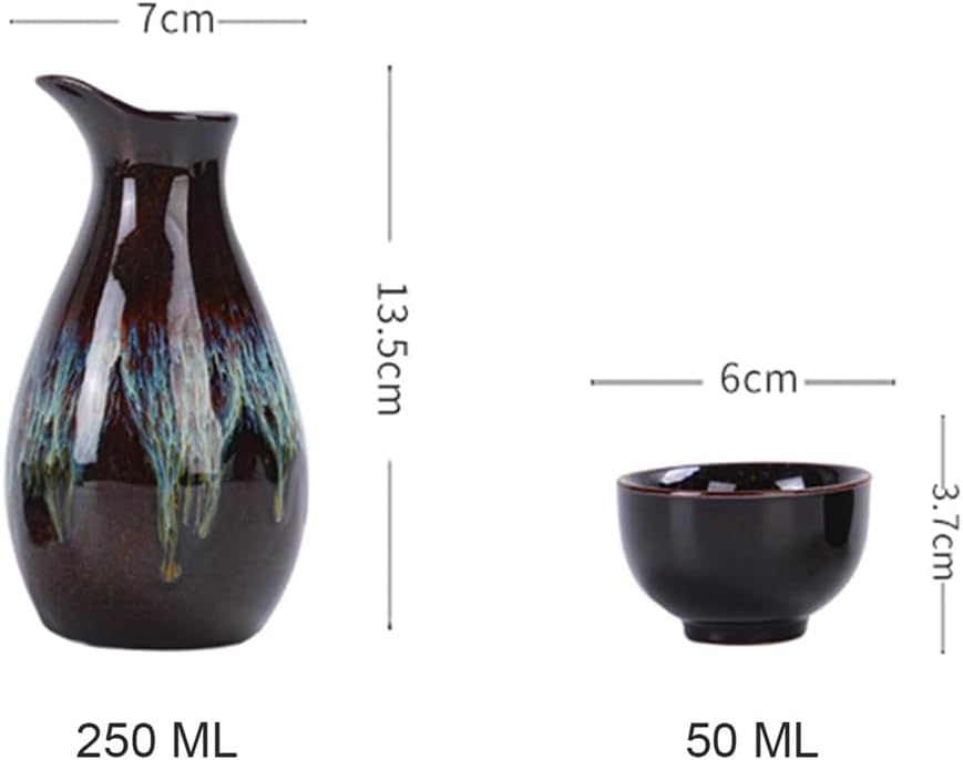 Sake Set Glaze Ceramic Japanese Sake Set With 3D Goldfish,Japanese Traditional Sake Set,Porcelain Cups Crafts Wine Glasse With 6 Sake Cups,1 Sake Pot,Best Gift brown