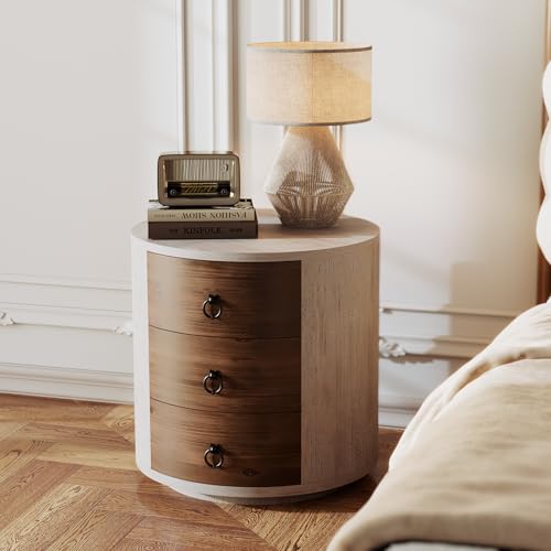 SUNBURY Mesa auxiliar pequeña para sala de estar, mesa auxiliar con 3 cajones, mesita de noche vintage de 18 pulgadas, mesita de noche pequeña para dormitorio, mesa decorativa ligera de MDF