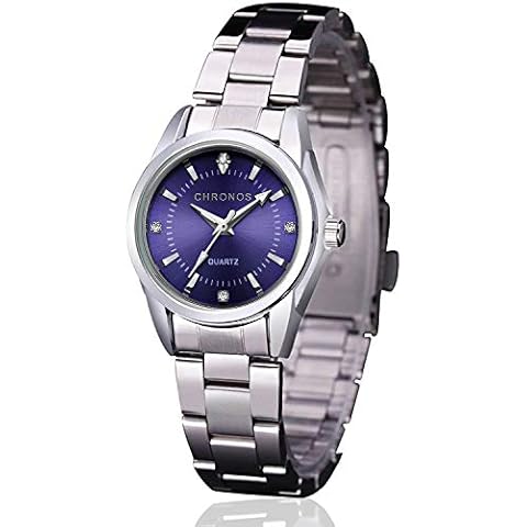 Women Lady Dress Analog Quartz Watch with Stainless Steel Band, Simple Design Easy Reader Wrist Fashion Waterproof Water Rsistant Watches Luminous Noctilucent Wristwatch Silver Purple - Best Gift Cover