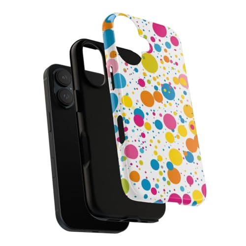 Coque rigide brillante iPhone 16 blanc à motif pois colorés - 3
