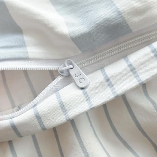 Image of Striped Duvet Cover Queen Size Blue White Stripes Reversible Bedding Set Vertical Striped Duvet Cover Set Soft Lightweight Microfiber Quilt Cover with Zipper Closure and 2 Pillowcases