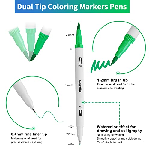 Image of Eglyenlky Markers for Coloring Book Adults Relaxation, Dual Tip Brush Pens with 100 Watercolor Fine Tip Markers and Brush Pens for Kids Coloring