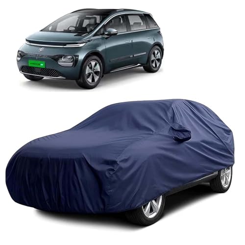 Image of Sulfar 100% Water Resistant Car Body Cover Compatible with Mirror For MG Windsor EV (Triple Stitched, Full Bottom Elastic, Navy Blue)