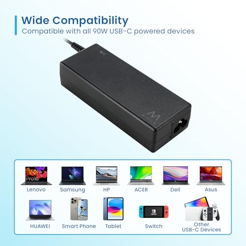 Ewent Usb C 90W Caricatore USB-C Pd Per Macbook Pro/Air, Notebook, Smartphone E Tablet, Alimentatore Type C Per Lenovo/Hp/Huawei/Xiaomi/Dell/Asus/Acer/Chromebook, Protezione Quadrupla - 320Cm - 9