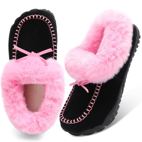 BARERUN Womens Faux Fur Warm Outdoor Walking Snow Winter Rubber Sole Winter Womens Snow Boots Casual Outdoor Non-Slip Boots Pink Women Size 6