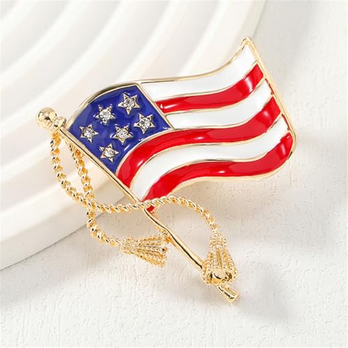 Image of Rhinestone USA Flag Brooch Pin for Women Men Shiny Crystal 4th of July American Patriotic Medal Brooches Dress Accessories Independence Presidential Election Day