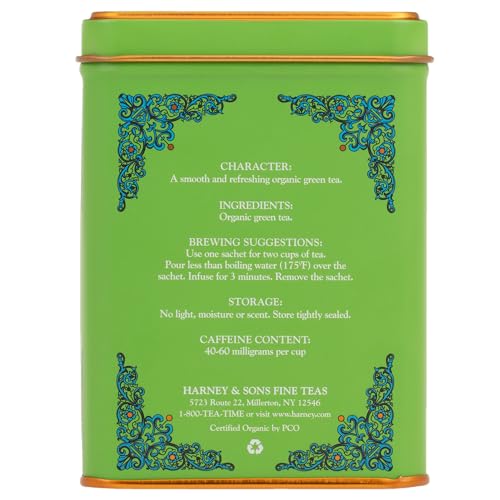 Image of Harney & Sons HT Organic Supreme Green Tea, 20 Sachets, Tea Tin | Organic green tea with 20 sachets in a reusable tea tin. Caffeinated.