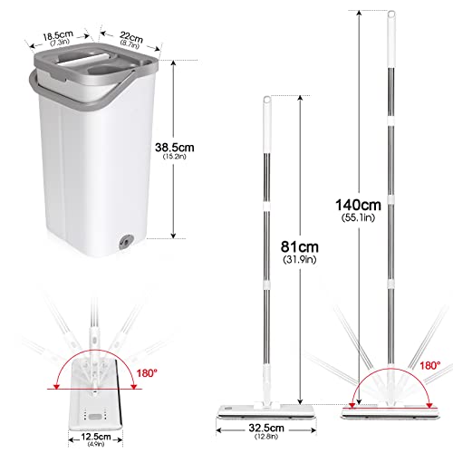 Ozd Flat Mop And Bucket System, Floor Mop And Bucket With Wringer Set,10 Reusable Microfiber Pads Included, Self Cleaning Mop For Wet And Dry Use, Suitable For All Type Floor Cleaning #TOP1