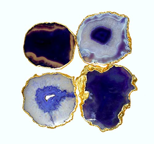 eSplanade Lot de 4 dessous de verre en agate naturelle pour bar, bière, café, thé - Accessoires de table parfaits - Violet – Image 5