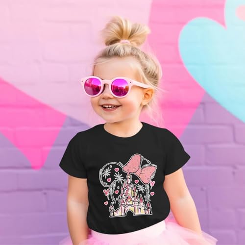Image of Graphic Shirts for Girls Cute Bow T Shirt Kids Toddler Holiday Tshirt Vacation Trip Summer Tee Cotton Tops