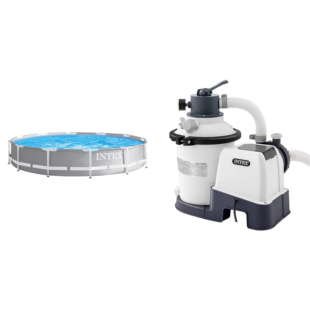 Intex 26710NP Piscina Desmontable Redonda, 366 x 76 cm & 55249 - Depuradora de Arena Krystal Clear 3.500 L/H, para Piscinas Desmontables de hasta 17.000 L., 4 Funciones y Sistema de Bloqueo