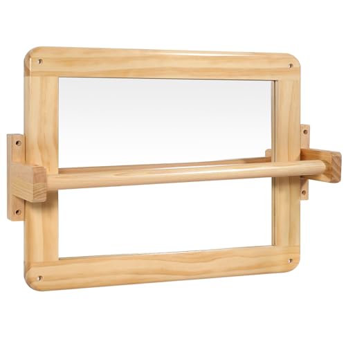 Image of DGD Montessori Mirror Baby Wall, Baby Pull Up Bar, Tummy Time Mirror for Newborn Montessori 3-in-1 Shatterproof Mirrors, Wooden Pull Up Bar, Toddler Pulls Up Bar, (Small)