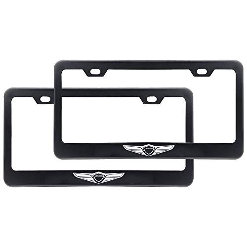 Deselen Stainless Steel License Plate Frame for Genesis with Screw Caps Cover Set, Genesis Logoï¼ŒMatt Black (2 Pieces Front/Back) LP-GE01BP