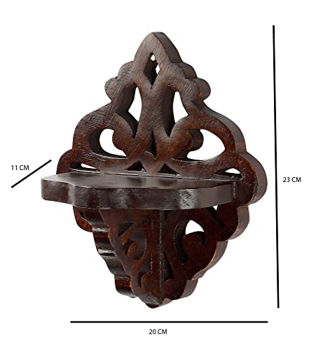 Image of Adan's Homes Shelf Wooden Wall Mounted Walnut Color 23 x 20 X 11 CM Pack of One French Country Style Elegantly Floral Hand Crafted for Home and Office Decor AHSLF28BR