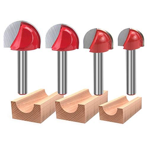 RKURCK 1/4 Inch Shank Queue Router Bit Bit Coin Arrondi Formant les Bordures Roundover Perles Router Bit Set Diamètre de Coupe 5/8 "7/8" 3/4 "1" 4Pcs Cover