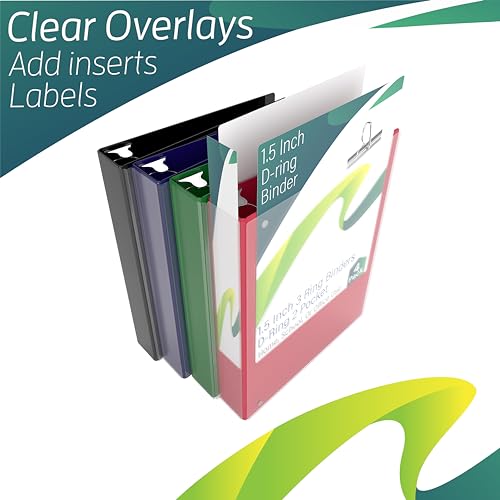 Binders, 3 Ring Binder (4 Pack), D Ring Binder 1.5 Inch, 2 Pocket, Up to 375 Sheets, Assorted Colors, Office Supplies, School Supplies (4) 4 41ywmoLfMNL