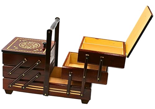 Costurero de madera contrachapada marron con estructura robusta de 7 niveles 7