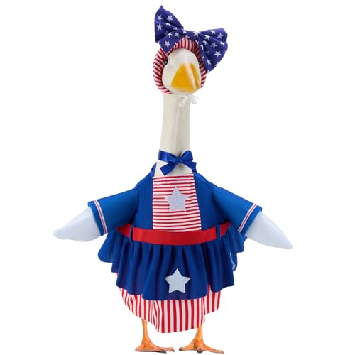 EKOREST 4th of July Porch Goose Outfits for 23 Inch Lawn Statue Patriotic Costume for Plastic/Cement Statue Summer Sculpture Clothes for Garden Patio USA 250th Anniversary Decoration