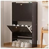 ZTGL Zapatero Independiente, Armario de Zapatos Delgado para Entrada, Pasillo Y Sala de Estar, Estante de Zapatero de Bambú de 2/3 Niveles, Organizador de Zapatos Cerrado,C1,Two Doors~50cm