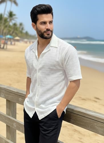 Image of FUNKY RICH Funkyrich Textured Popcorn Shirts for Men || Casual Shirt for Men || Shirt for Men|| Men Stylish Half Sleeve Shirt || Men Fancy Shirt