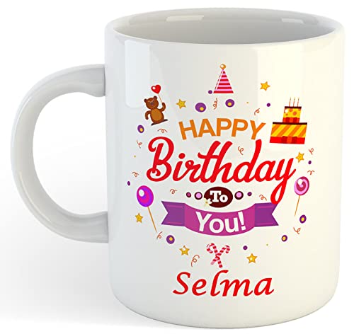 VRANTIKAR Selma Name Happy Birthday Printed Mug Gift for Girlfriend,Wife,Sister,Friend On Birthday,Valentine Day,Rakhi, Rakshabandhan Mug, HRGA-1 Ceramic Coffee Mug 325 ml