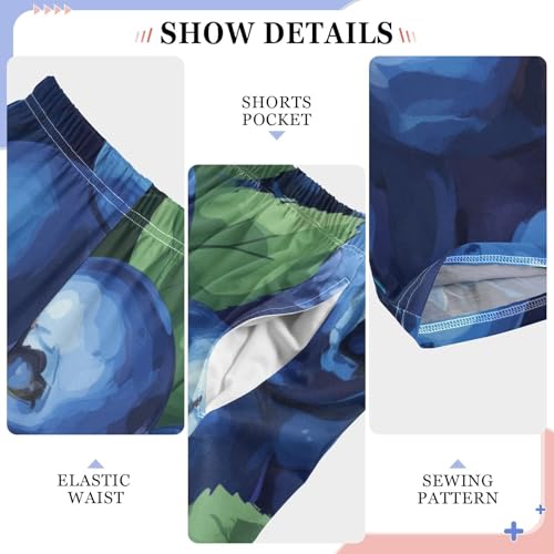 Blueberry Fruit Print Boys Long Pants Soft Trousers Elastic Waist Kids Lounge Bottoms with Pockets S-XL4