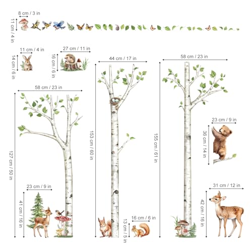 decalmile Large White Birch Tree Wall Decals Woodland Animals Bear Deer Rabbit Wall Stickers Living Room Baby Nursery Kids Room Wall Decor - Image 4