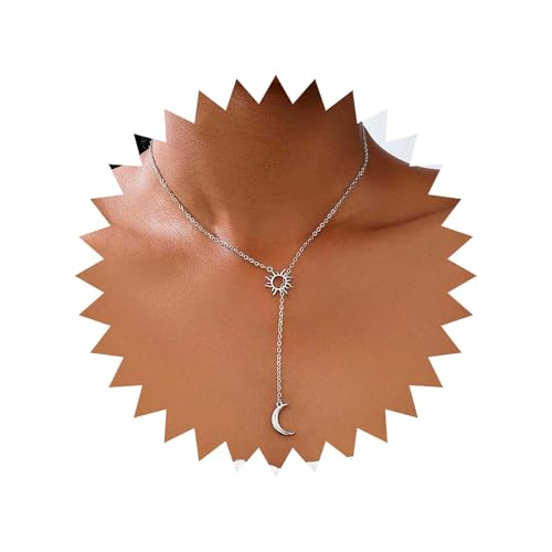 Xduargs Boho Sol Luna Colgante Collar De Plata Luna Colgante Vintage Sol Y Lariat Ajustable Hueco Celestial Joyas Gargantilla Para Las Mujeres