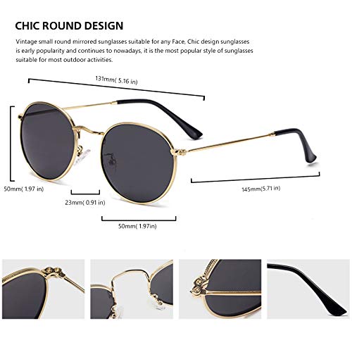 Image of Small Round Polarized Sunglasses Retro Men Women Mirrored Lens Metal Frame Circle Sun Glasses Shades