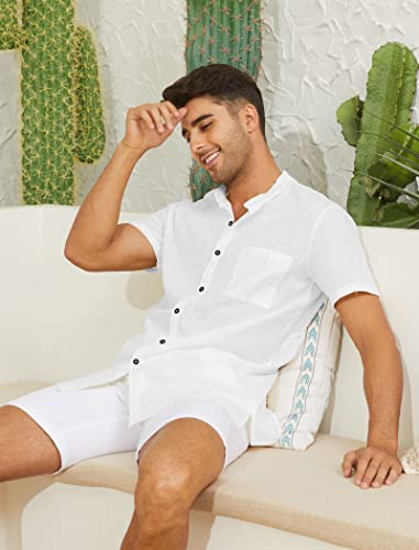 CheChury Camisa de Lino Manga Corta para Hombre Camisas Informales de Verano Camisa Suelta de Ocio de Color Sólido con Botónes Top con Bolsillo Top Camisa de Verano Camisa Hawaiana Estilo Casual