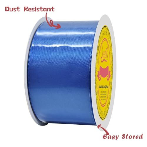 Image of Double Face Royal Blue Satin Ribbon 2 inch X 25 Yards Polyester Royal Blue Ribbon for Gift Wrapping Very Suitable for Weddings Party Hair Bow Invitation Decorations and More