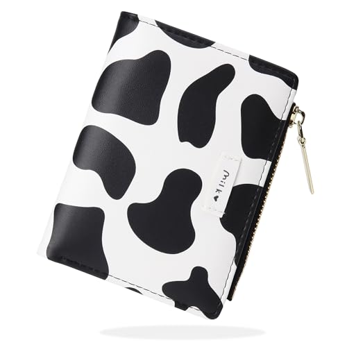 Image of CONISY Cute Wallets for Women, Leather Bifold Small Wallet with Zipper Coin Purse, RFID Blocking Wallet for Girls and Ladies, Cow Black, Moden