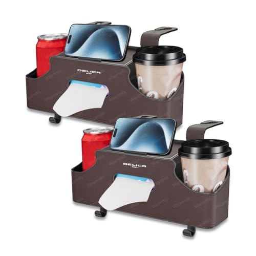 三菱 デリカ 車用シートバック 収納ボックス 多機能 大容量 後部座席用収納ポーチ デリカ D5 CV系 D5-R 車ドリンクホルダー 後部座席 車用収納ボックス ティッシュケース カーシートフック PUレザー製 防水防汚 耐摩耗 取り付け簡単 省スペース